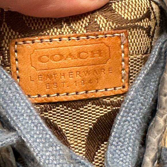 Coach Leather Womens 6M Brown/Tan Patchwork Sneakers with Blue Strings - Picture 8 of 9